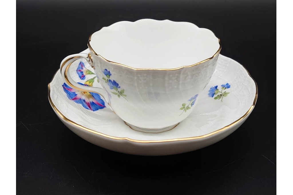 ドイツ製　Meissen(マイセン)　ベーシックフラワー　一つ花デザイン　繊細な花絵が美しいカップ&ソーサー6客セット　外箱付き　(R-090399)