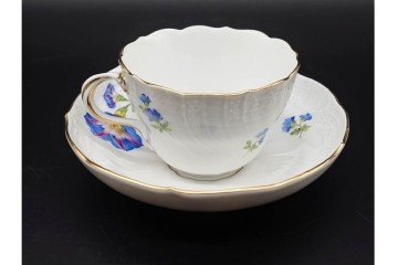 ドイツ製　Meissen(マイセン)　ベーシックフラワー　一つ花デザイン　繊細な花絵が美しいカップ&ソーサー6客セット　外箱付き　(R-090399)