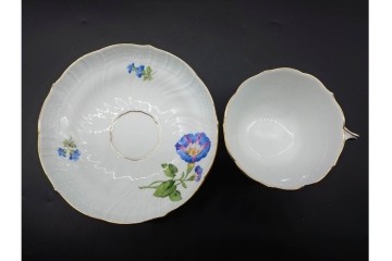 ドイツ製　Meissen(マイセン)　ベーシックフラワー　一つ花デザイン　繊細な花絵が美しいカップ&ソーサー6客セット　外箱付き　(R-090399)