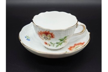 ドイツ製　Meissen(マイセン)　ベーシックフラワー　一つ花デザイン　繊細な花絵が美しいカップ&ソーサー6客セット　外箱付き　(R-090399)
