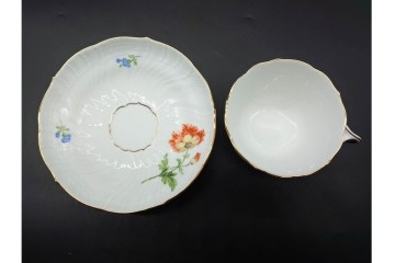 ドイツ製　Meissen(マイセン)　ベーシックフラワー　一つ花デザイン　繊細な花絵が美しいカップ&ソーサー6客セット　外箱付き　(R-090399)