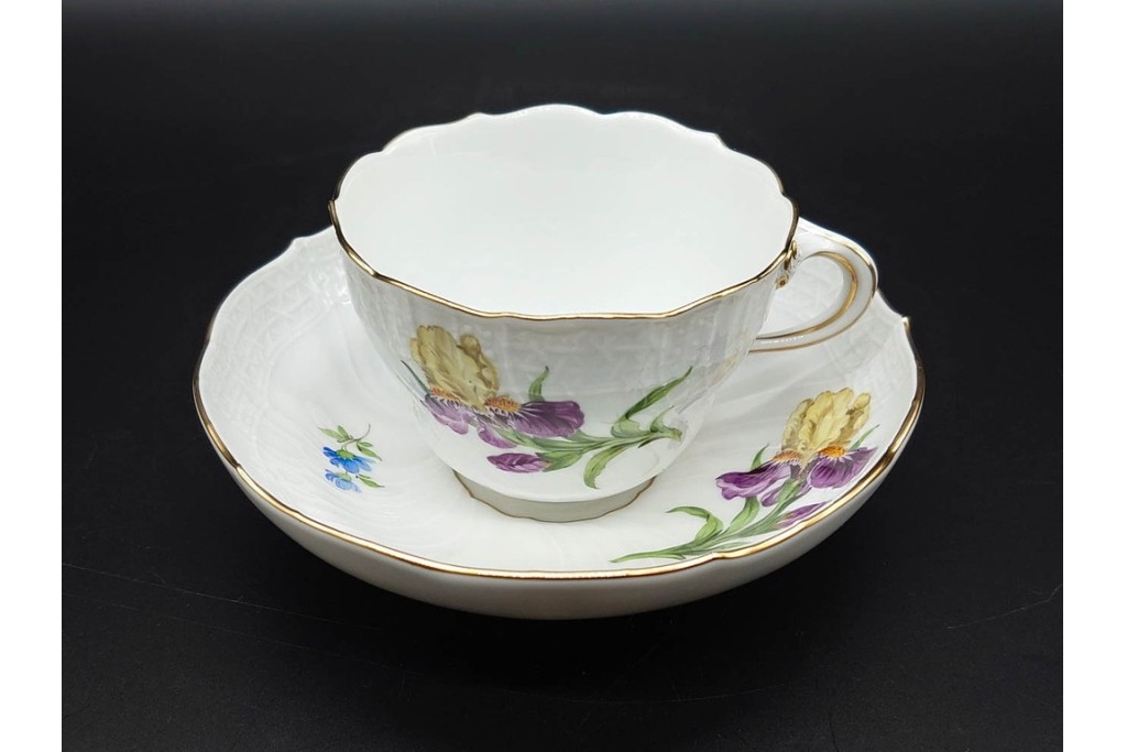 ドイツ製　Meissen(マイセン)　ベーシックフラワー　一つ花デザイン　繊細な花絵が美しいカップ&ソーサー6客セット　外箱付き　(R-090399)