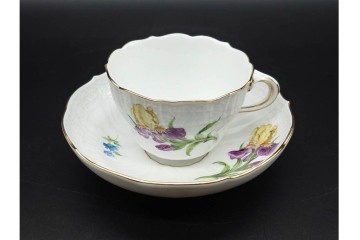 ドイツ製　Meissen(マイセン)　ベーシックフラワー　一つ花デザイン　繊細な花絵が美しいカップ&ソーサー6客セット　外箱付き　(R-090399)