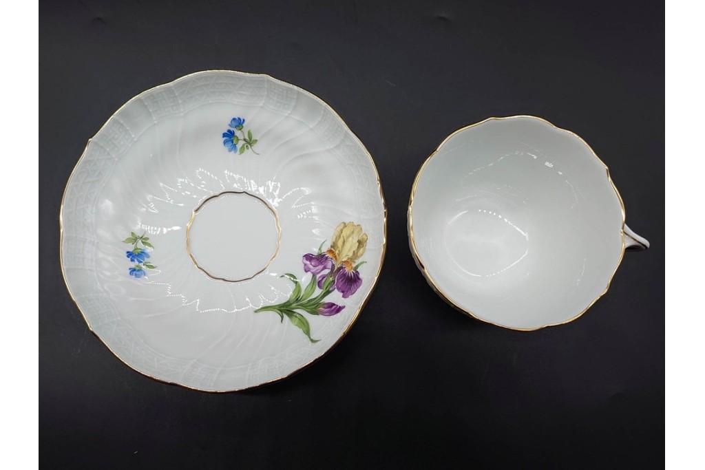 ドイツ製　Meissen(マイセン)　ベーシックフラワー　一つ花デザイン　繊細な花絵が美しいカップ&ソーサー6客セット　外箱付き　(R-090399)