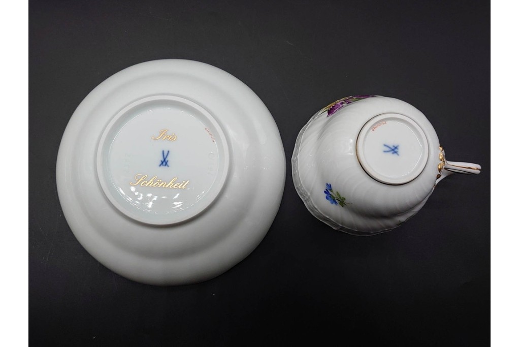 ドイツ製　Meissen(マイセン)　ベーシックフラワー　一つ花デザイン　繊細な花絵が美しいカップ&ソーサー6客セット　外箱付き　(R-090399)