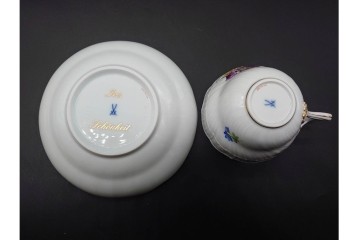 ドイツ製　Meissen(マイセン)　ベーシックフラワー　一つ花デザイン　繊細な花絵が美しいカップ&ソーサー6客セット　外箱付き　(R-090399)
