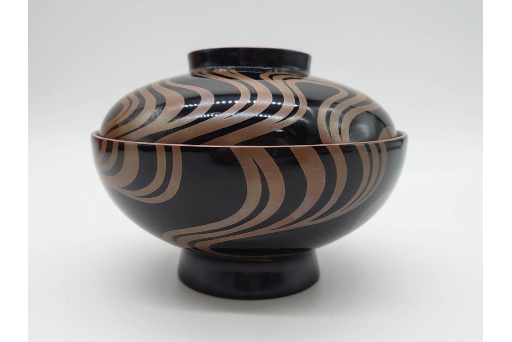 輪島塗　金井日華堂造(金井武助)　木製　漆器　優美な流水蒔絵吸物椀5点セット　共箱付き　(R-090401)