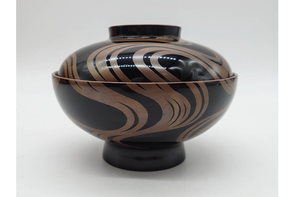 輪島塗　金井日華堂造(金井武助)　木製　漆器　優美な流水蒔絵吸物椀5点セット　共箱付き　(R-090401)