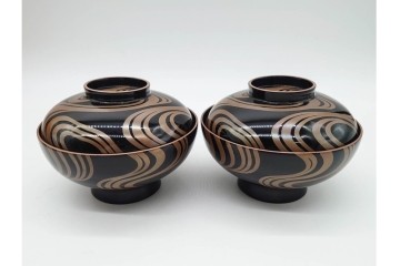 輪島塗　金井日華堂造(金井武助)　木製　漆器　優美な流水蒔絵吸物椀5点セット　共箱付き　(R-090401)