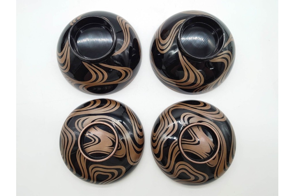 輪島塗　金井日華堂造(金井武助)　木製　漆器　優美な流水蒔絵吸物椀5点セット　共箱付き　(R-090401)