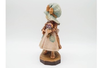 イタリア　ANRI(アンリ)　Sarah Kay(サラ・ケイ)　高さ約26cm 「Take Me Along」 (78/400)・高さ約25cm 「Off to School」 (248/750)　愛らしい木彫り人形2点セット　(R-090405)