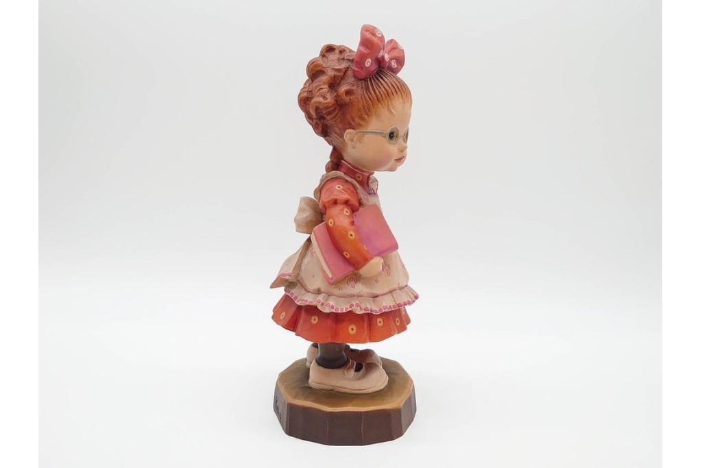 イタリア　ANRI(アンリ)　Sarah Kay(サラ・ケイ)　高さ約26cm 「Take Me Along」 (78/400)・高さ約25cm 「Off to School」 (248/750)　愛らしい木彫り人形2点セット　(R-090405)