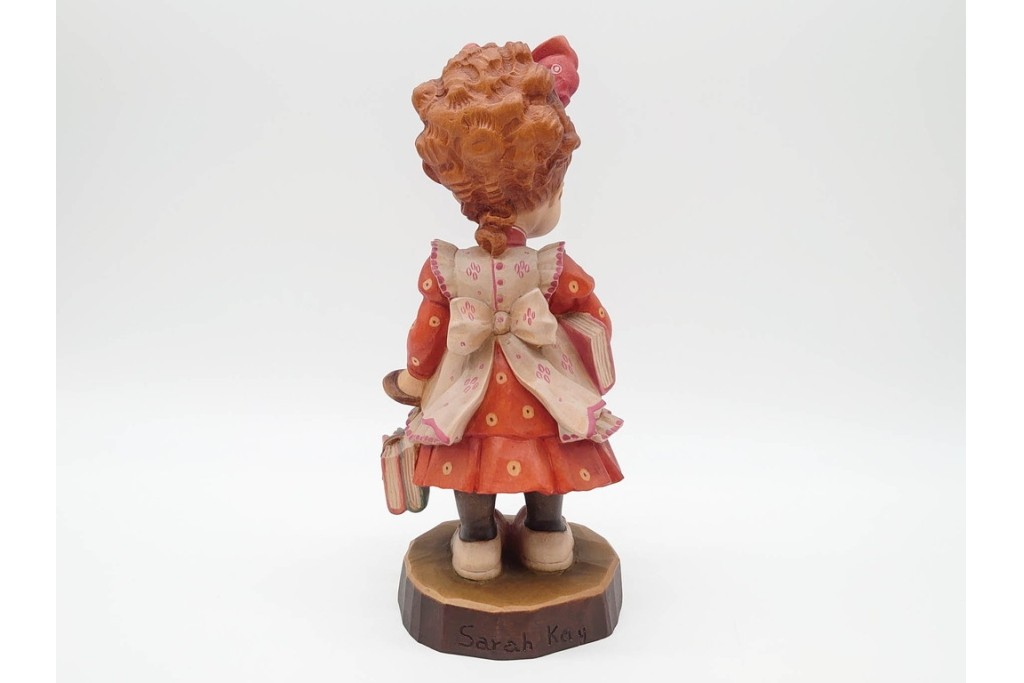 イタリア　ANRI(アンリ)　Sarah Kay(サラ・ケイ)　高さ約26cm 「Take Me Along」 (78/400)・高さ約25cm 「Off to School」 (248/750)　愛らしい木彫り人形2点セット　(R-090405)