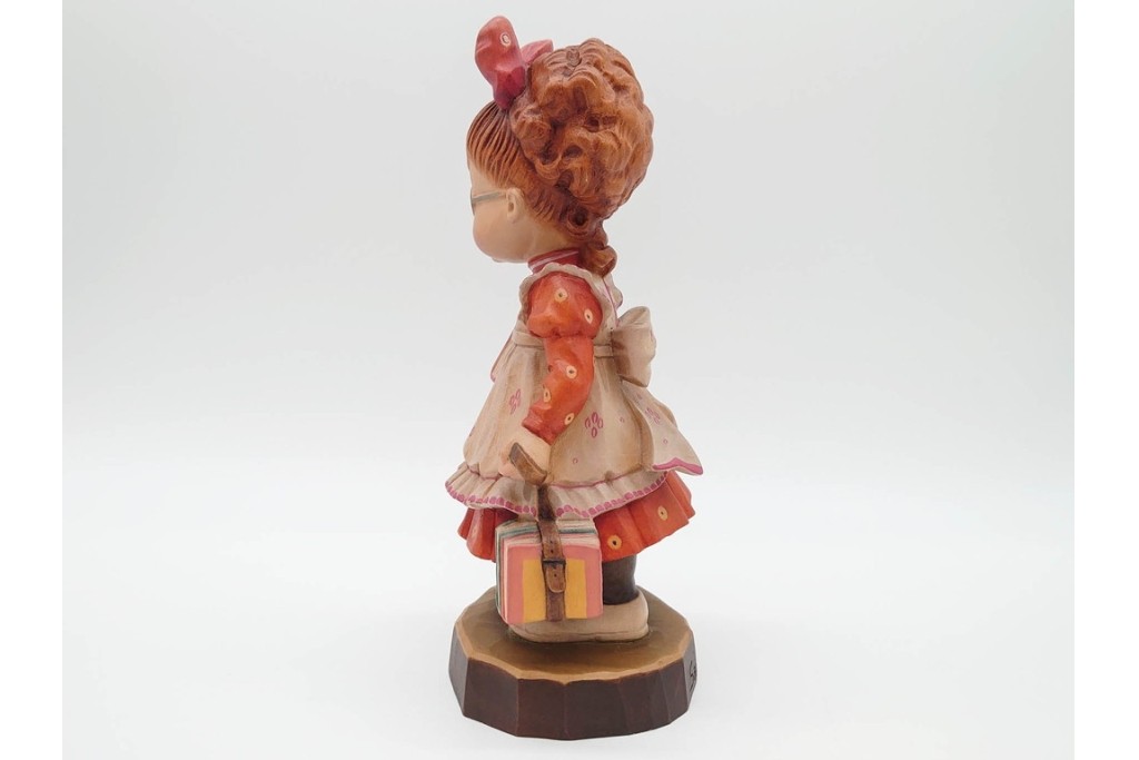 イタリア　ANRI(アンリ)　Sarah Kay(サラ・ケイ)　高さ約26cm 「Take Me Along」 (78/400)・高さ約25cm 「Off to School」 (248/750)　愛らしい木彫り人形2点セット　(R-090405)