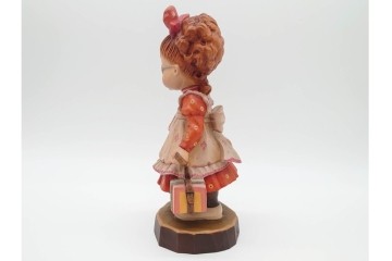 イタリア　ANRI(アンリ)　Sarah Kay(サラ・ケイ)　高さ約26cm 「Take Me Along」 (78/400)・高さ約25cm 「Off to School」 (248/750)　愛らしい木彫り人形2点セット　(R-090405)