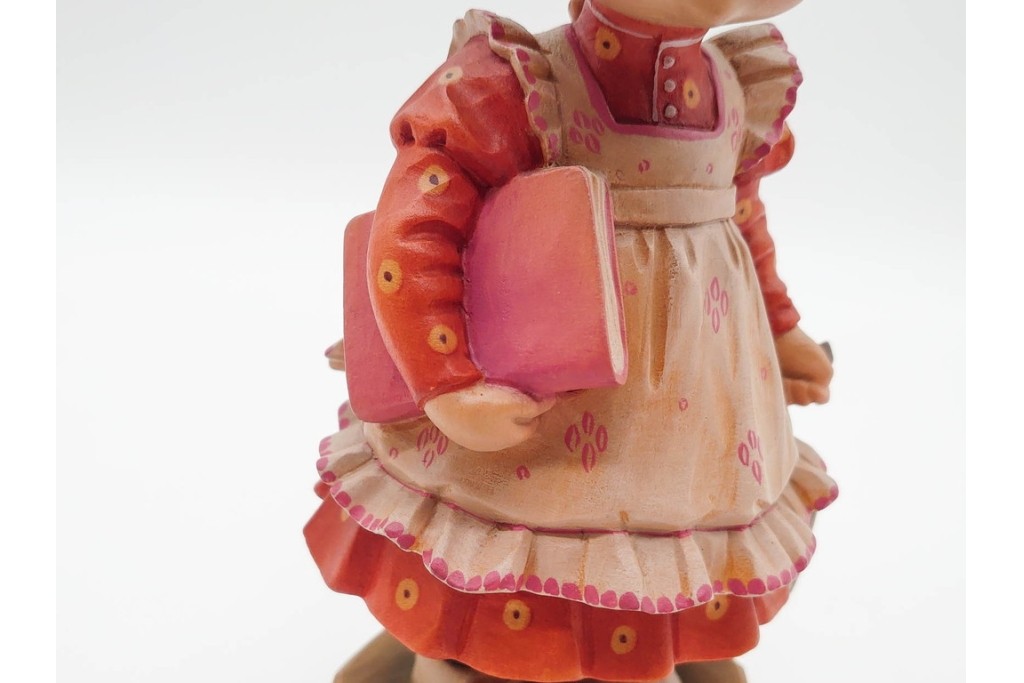 イタリア　ANRI(アンリ)　Sarah Kay(サラ・ケイ)　高さ約26cm 「Take Me Along」 (78/400)・高さ約25cm 「Off to School」 (248/750)　愛らしい木彫り人形2点セット　(R-090405)
