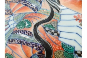 江戸期　古伊万里　色絵・染付　花唐草　冨貴長春　あでやかな小町形向付(姫皿)5点セット　外箱付き　(R-090408)