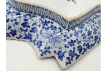 江戸期　古伊万里　色絵・染付　花唐草　冨貴長春　あでやかな小町形向付(姫皿)5点セット　外箱付き　(R-090408)
