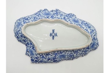 江戸期　古伊万里　色絵・染付　花唐草　冨貴長春　あでやかな小町形向付(姫皿)5点セット　外箱付き　(R-090408)