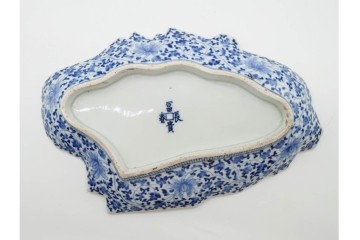 江戸期　古伊万里　色絵・染付　花唐草　冨貴長春　あでやかな小町形向付(姫皿)5点セット　外箱付き　(R-090408)