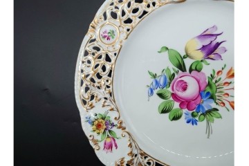 ハンガリー　HEREND(ヘレンド)　花絵　華やかなオープンワークプレート　(R-090412)