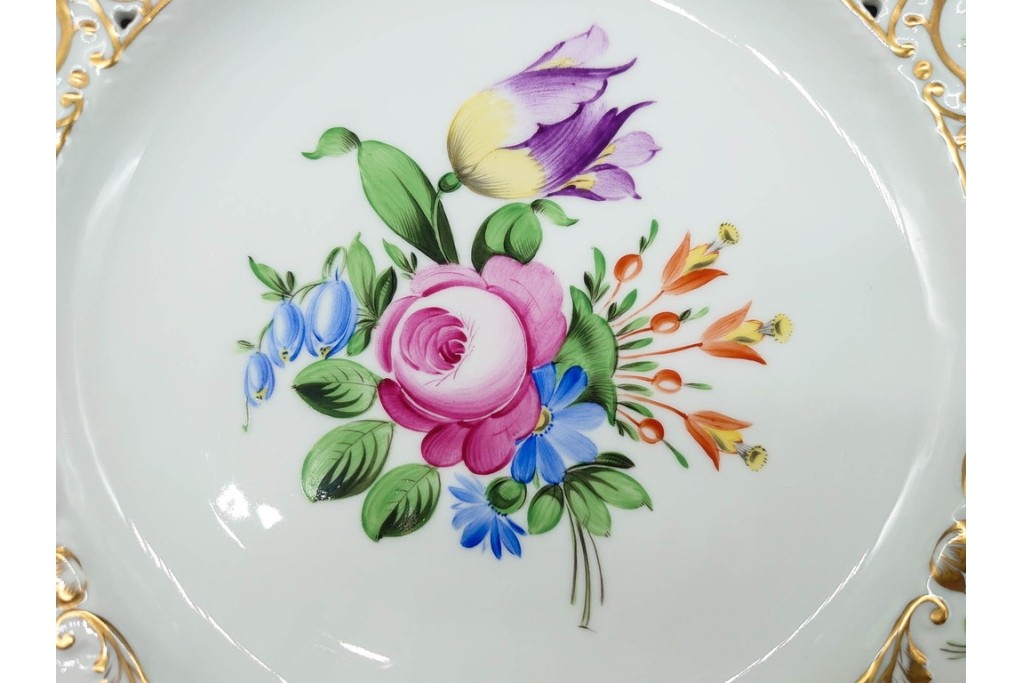 ハンガリー　HEREND(ヘレンド)　花絵　華やかなオープンワークプレート　(R-090412)