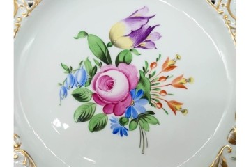 ハンガリー　HEREND(ヘレンド)　花絵　華やかなオープンワークプレート　(R-090412)