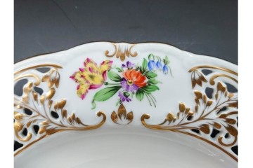 ハンガリー　HEREND(ヘレンド)　花絵　華やかなオープンワークプレート　(R-090412)