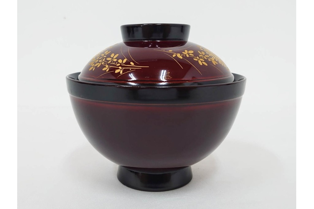 輪島塗　若島量平作　木製　漆器　蒔絵による菊文が華やかな吸物椀5点セット　共箱付き　(R-090419)