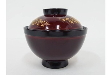 輪島塗　若島量平作　木製　漆器　蒔絵による菊文が華やかな吸物椀5点セット　共箱付き　(R-090419)