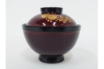 輪島塗　若島量平作　木製　漆器　蒔絵による菊文が華やかな吸物椀5点セット　共箱付き　(R-090419)