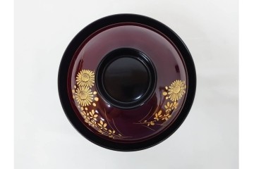輪島塗　若島量平作　木製　漆器　蒔絵による菊文が華やかな吸物椀5点セット　共箱付き　(R-090419)
