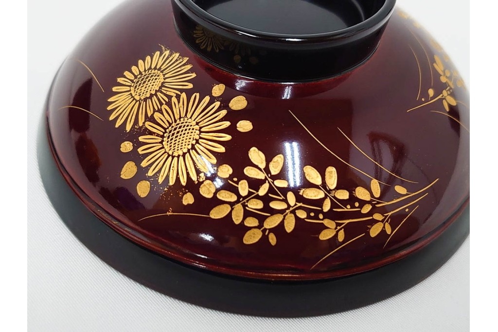 輪島塗　若島量平作　木製　漆器　蒔絵による菊文が華やかな吸物椀5点セット　共箱付き　(R-090419)
