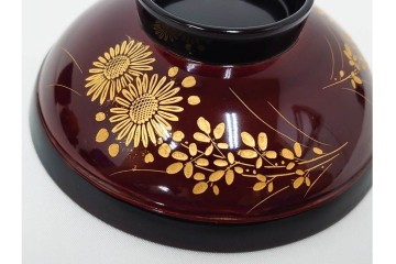 輪島塗　若島量平作　木製　漆器　蒔絵による菊文が華やかな吸物椀5点セット　共箱付き　(R-090419)