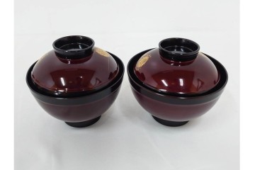 輪島塗　若島量平作　木製　漆器　蒔絵による菊文が華やかな吸物椀5点セット　共箱付き　(R-090419)