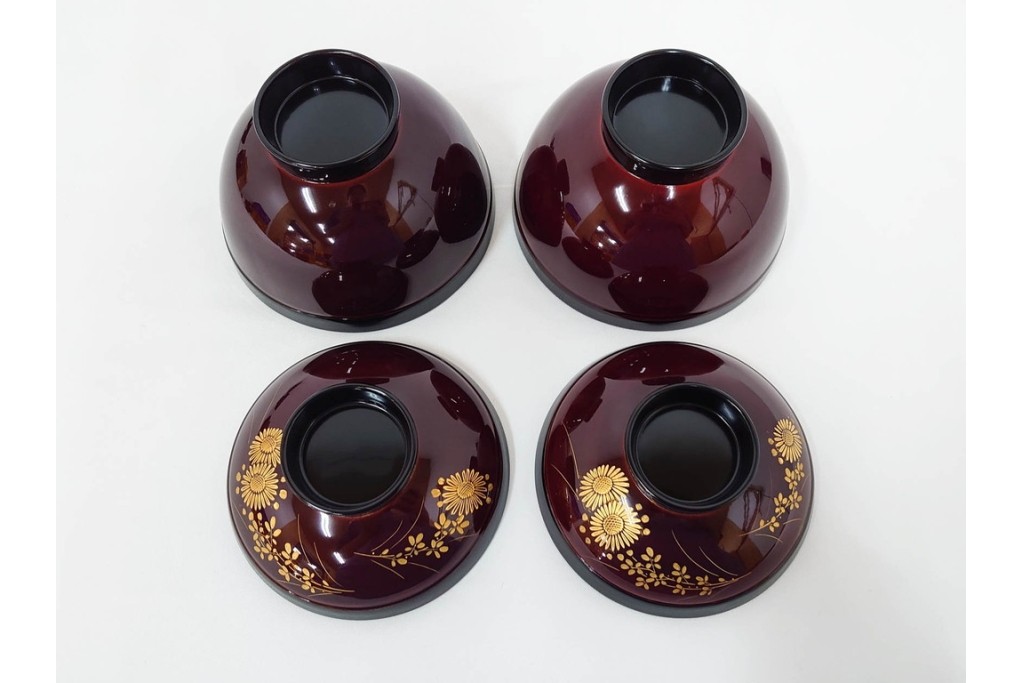 輪島塗　若島量平作　木製　漆器　蒔絵による菊文が華やかな吸物椀5点セット　共箱付き　(R-090419)