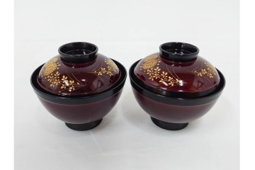 輪島塗　若島量平作　木製　漆器　蒔絵による菊文が華やかな吸物椀5点セット　共箱付き　(R-090419)