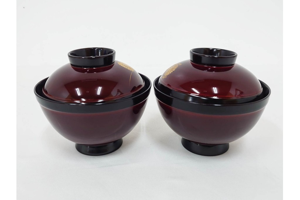 輪島塗　若島量平作　木製　漆器　蒔絵による菊文が華やかな吸物椀5点セット　共箱付き　(R-090419)