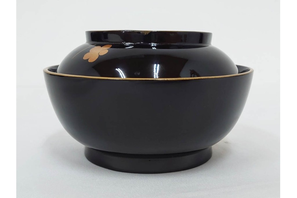 大正期　木製漆器　竹梅文・紅葉文　蒔絵が上品な菓子椀9点セット　外箱付き　(R-090420)