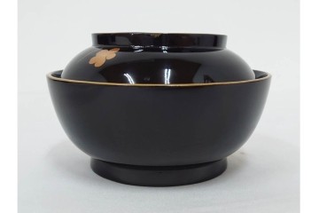 大正期　木製漆器　竹梅文・紅葉文　蒔絵が上品な菓子椀9点セット　外箱付き　(R-090420)