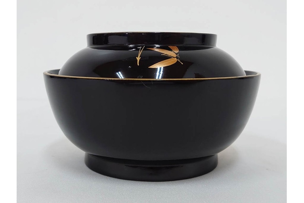 大正期　木製漆器　竹梅文・紅葉文　蒔絵が上品な菓子椀9点セット　外箱付き　(R-090420)