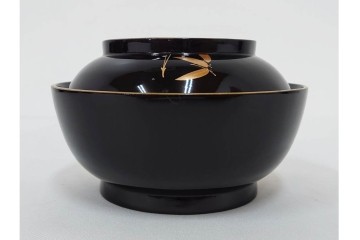 大正期　木製漆器　竹梅文・紅葉文　蒔絵が上品な菓子椀9点セット　外箱付き　(R-090420)