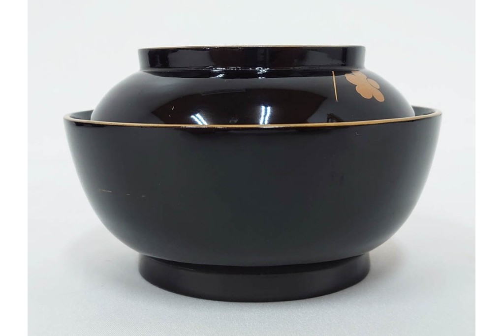 大正期　木製漆器　竹梅文・紅葉文　蒔絵が上品な菓子椀9点セット　外箱付き　(R-090420)