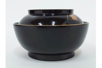 大正期　木製漆器　竹梅文・紅葉文　蒔絵が上品な菓子椀9点セット　外箱付き　(R-090420)