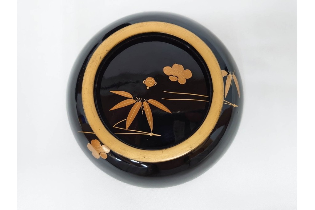 大正期　木製漆器　竹梅文・紅葉文　蒔絵が上品な菓子椀9点セット　外箱付き　(R-090420)