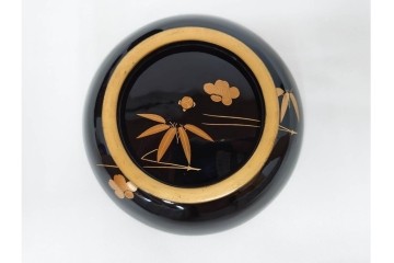 大正期　木製漆器　竹梅文・紅葉文　蒔絵が上品な菓子椀9点セット　外箱付き　(R-090420)