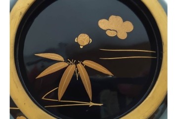 大正期　木製漆器　竹梅文・紅葉文　蒔絵が上品な菓子椀9点セット　外箱付き　(R-090420)