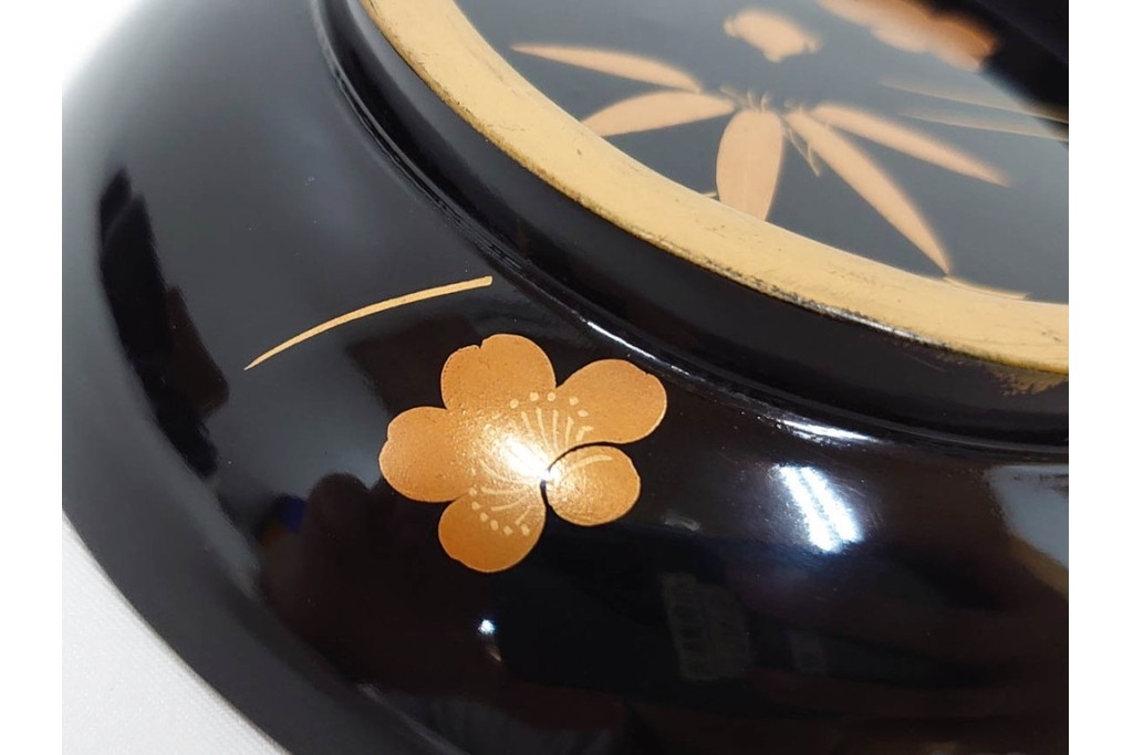 大正期　木製漆器　竹梅文・紅葉文　蒔絵が上品な菓子椀9点セット　外箱付き　(R-090420)