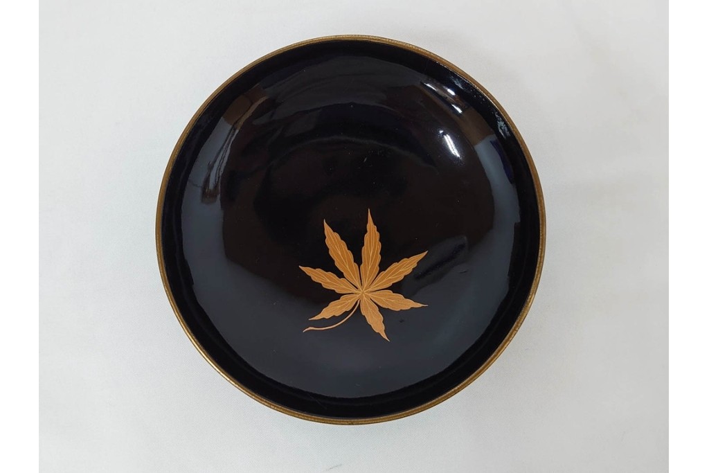 大正期　木製漆器　竹梅文・紅葉文　蒔絵が上品な菓子椀9点セット　外箱付き　(R-090420)
