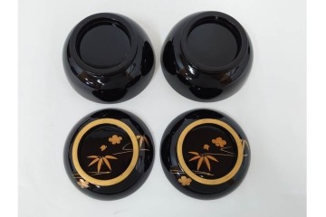 大正期　木製漆器　竹梅文・紅葉文　蒔絵が上品な菓子椀9点セット　外箱付き　(R-090420)
